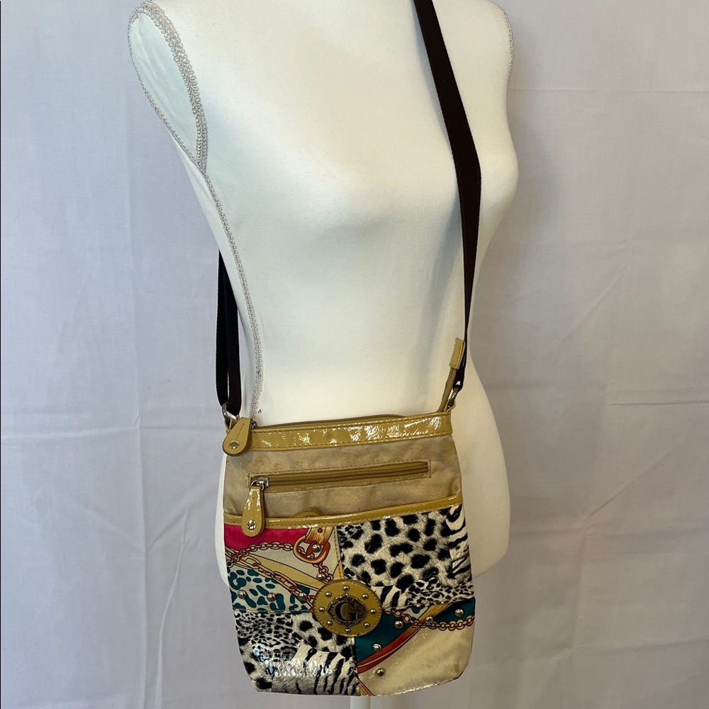 Guess Gold and Black Patterned Crossbody Bag